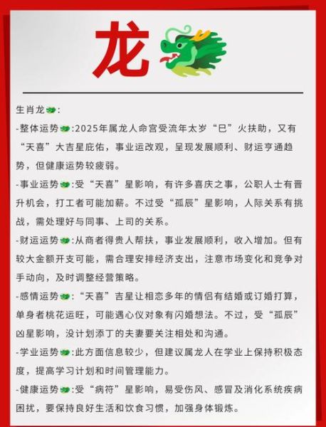 属相生肖解读表格（2025生肖运势对照表全图解🐉）