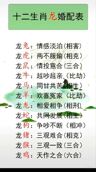 各种属相最佳配偶生肖（龙的最佳配偶是什么生肖？）