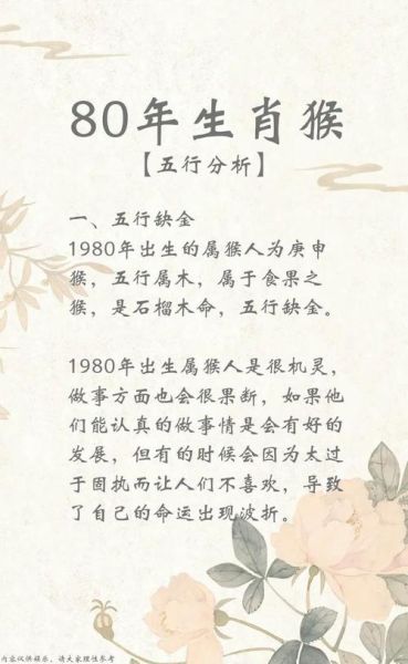 80属性是什么生肖属相（1980年属猴五行属什么🐵）